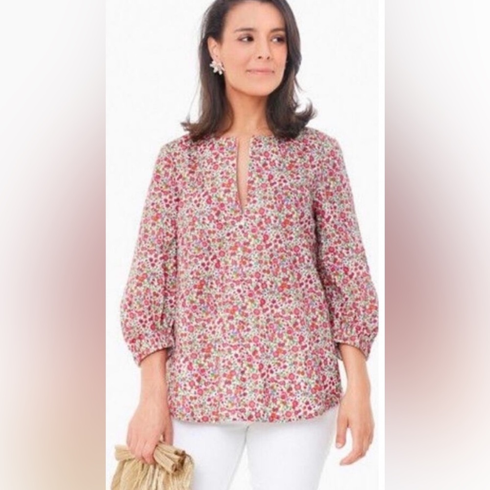 Tuckernuck Pink Floral Split-Neck Blouse